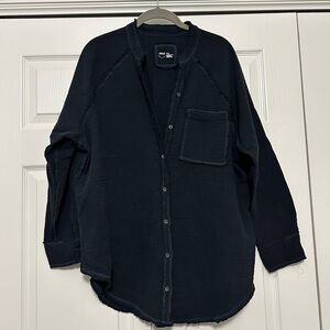 Aerie Oversized Button Front Gauze Beach Coverup Top in Black Size Medium VGUC